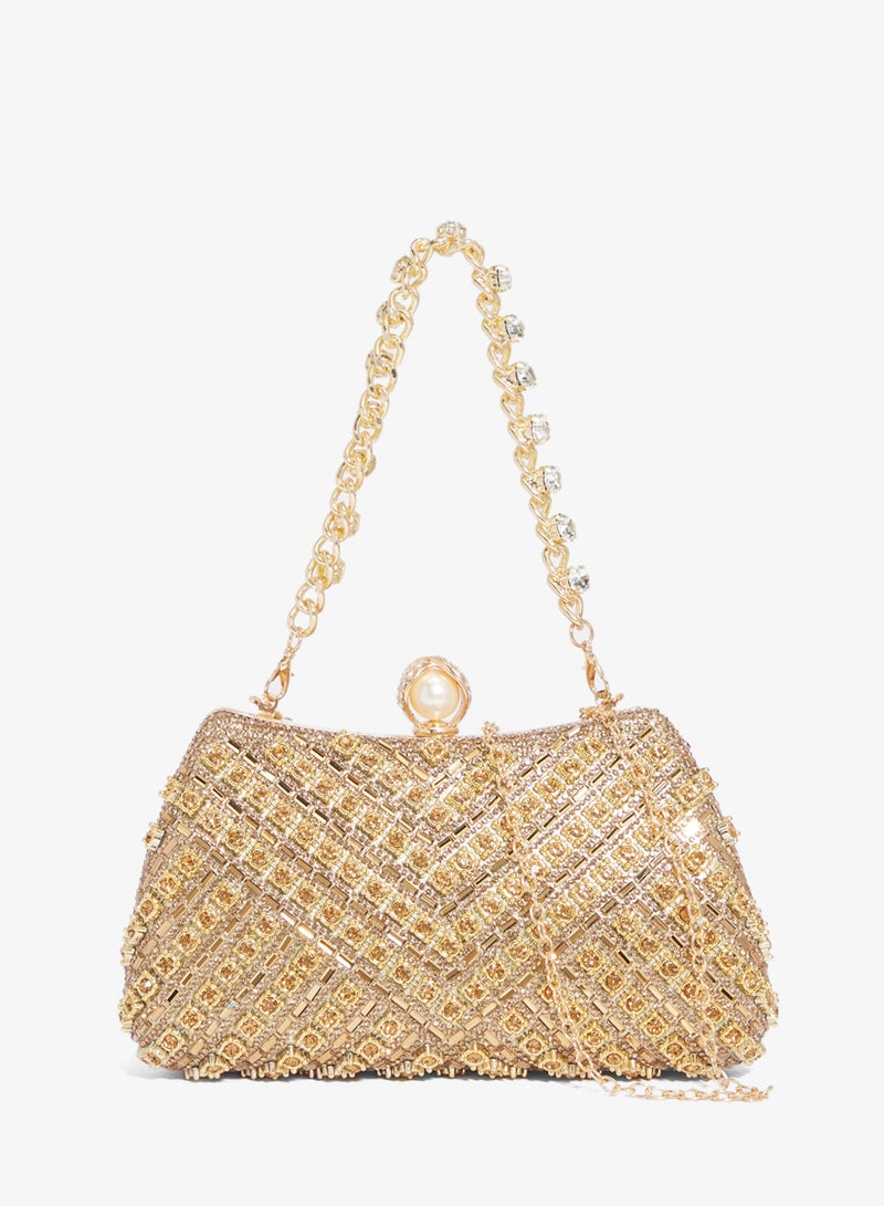 Khizana Gold Embellished Detailed Clutch - Image 1
